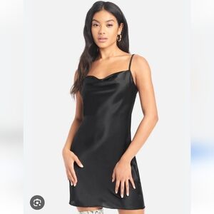 bebe Black Cowl Neck Satin Slip Dress Mini Spaghetti Straps Womens Size XL New